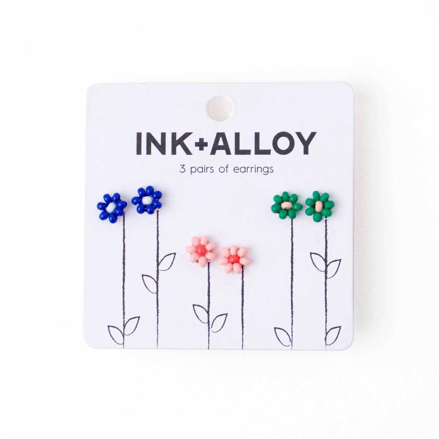Tina Flower Earrings Trio Set Lapis, Pink + Kelly Green