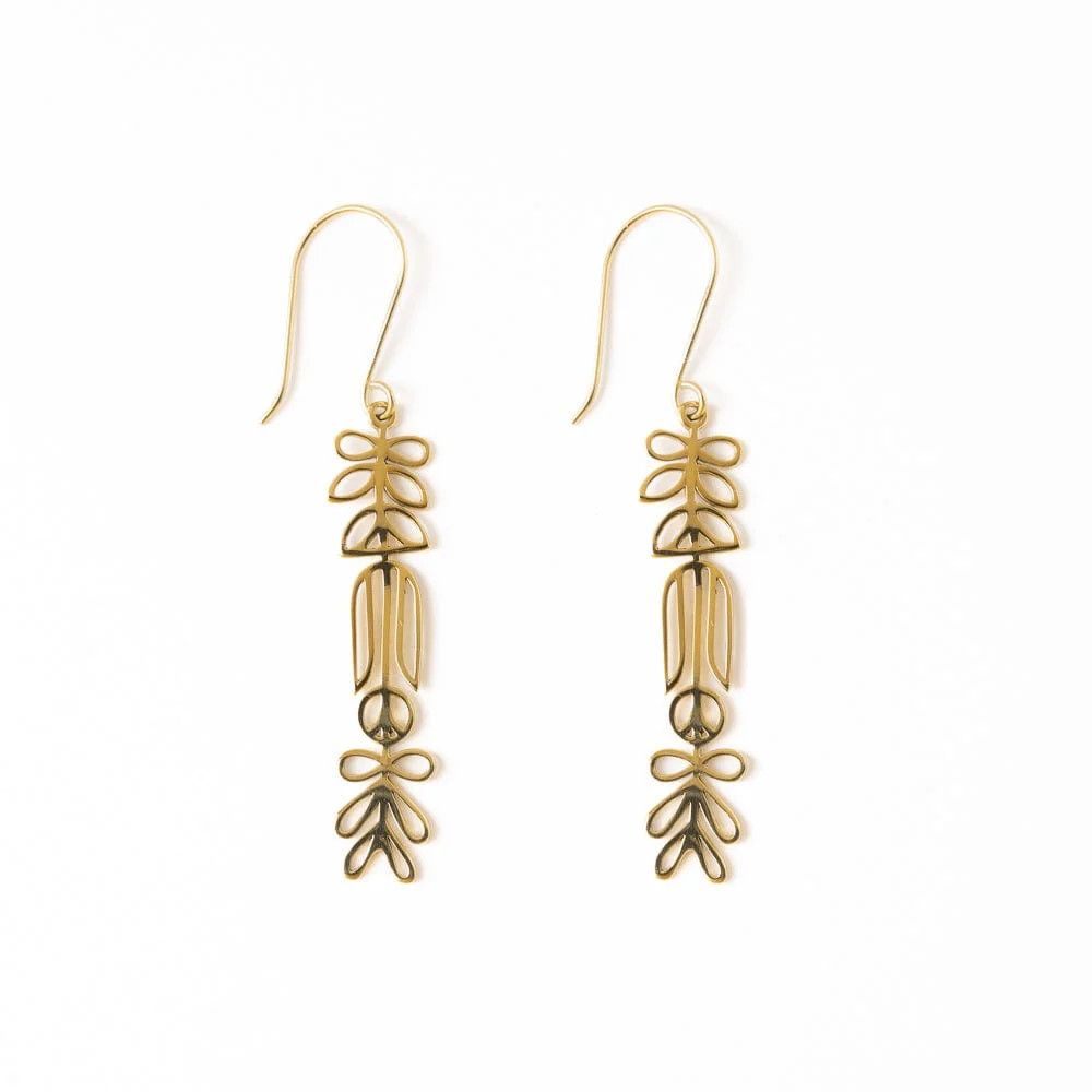 Elsa Botanical Nordic Floral Drop Earrings Brass