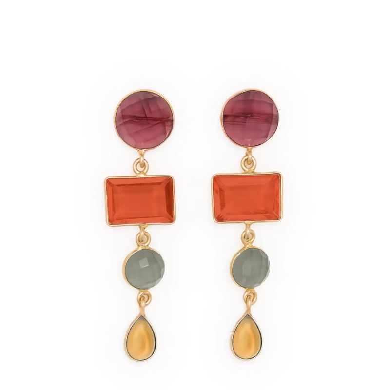 Natalie Dangle Glass Stone Earrings Brass