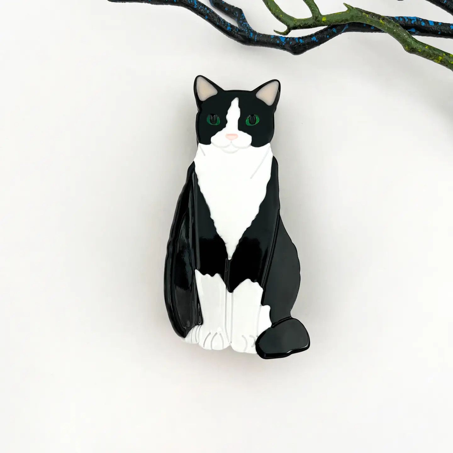 Black and White Tuxedo Cat Acetate Hair Claw Clip