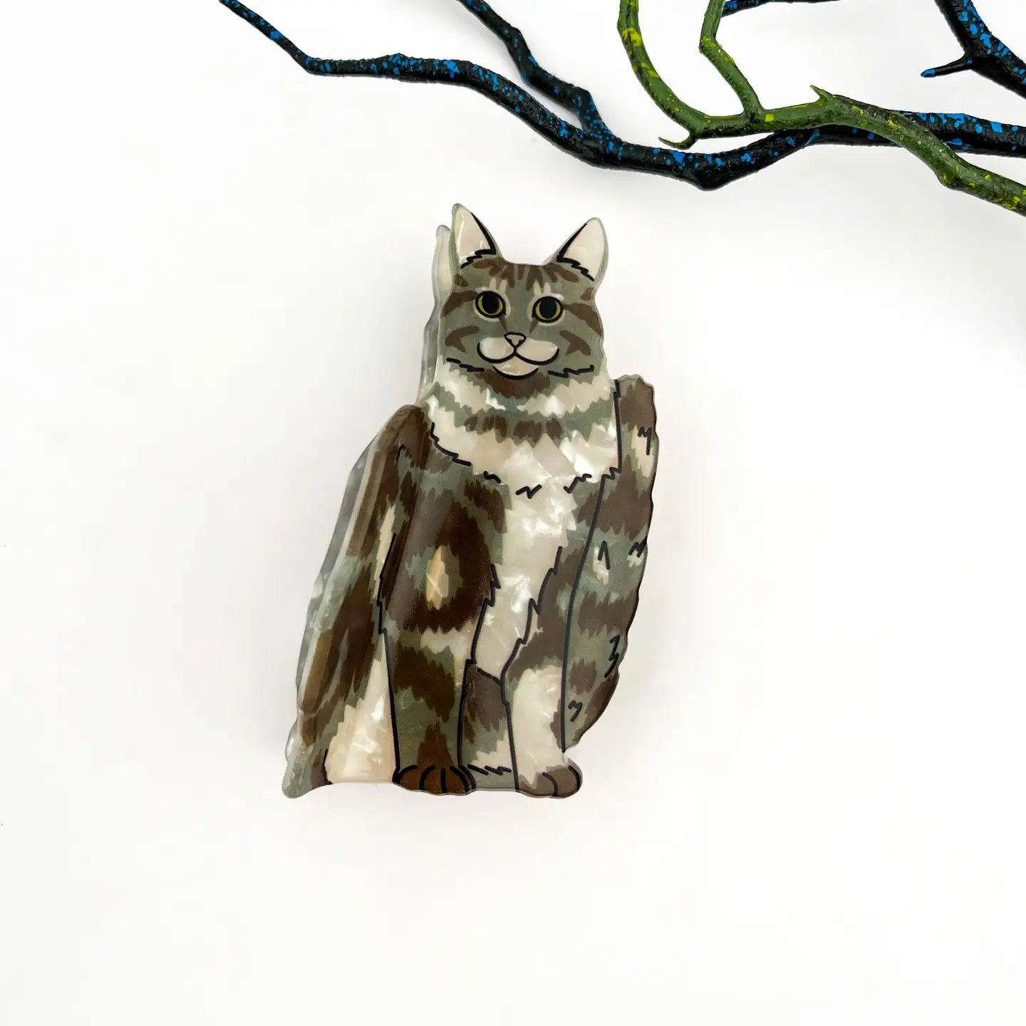 Forest Cat Acetate Hair Claw Clip