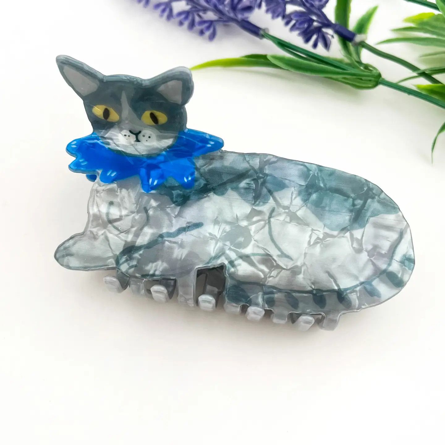 Playful Gray Kitten Hair Claw Clip
