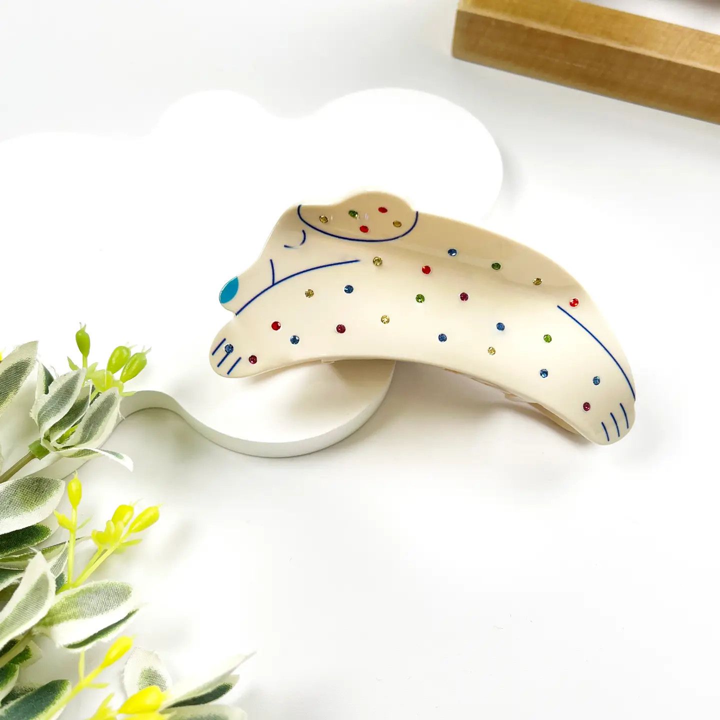 Simple Diamond Colourful Spotted Puppy Hair Claw Clip