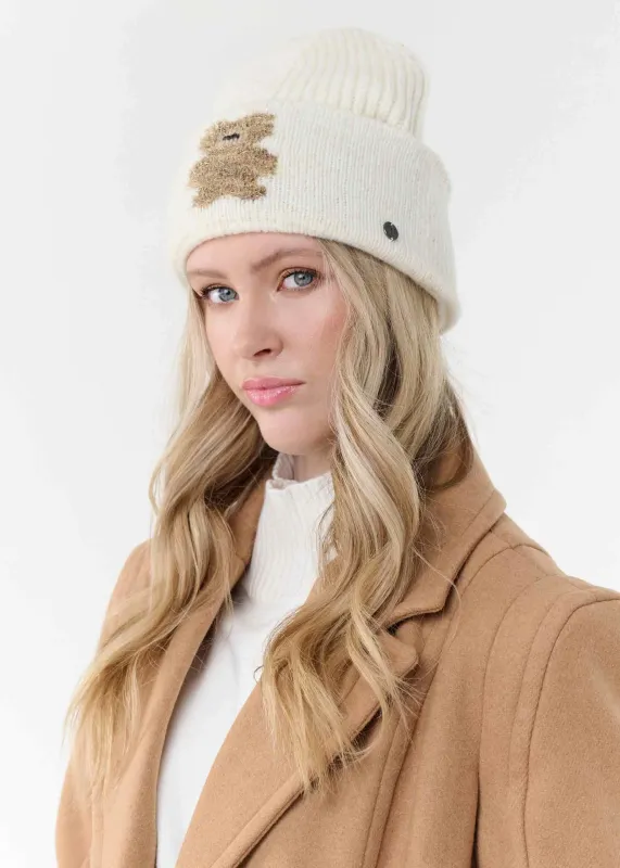 Gold-Glittery Teddy Bear Knitted Beanie