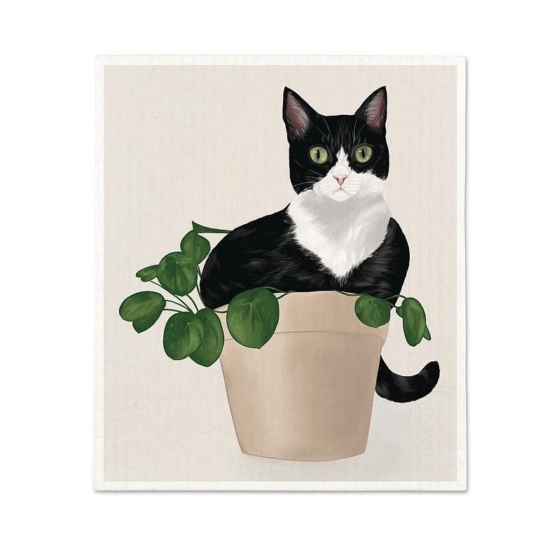 Cat Plant Swedish Dishcloth
