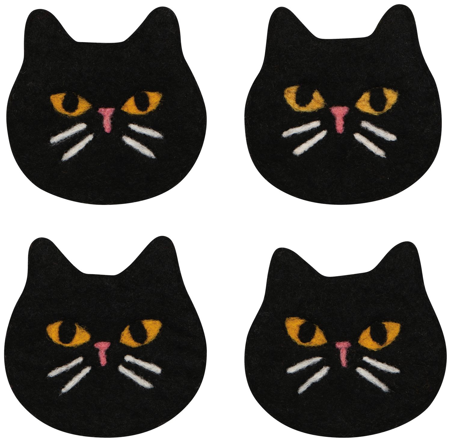 Felt Wool Coasters Set of 4 Black Cat