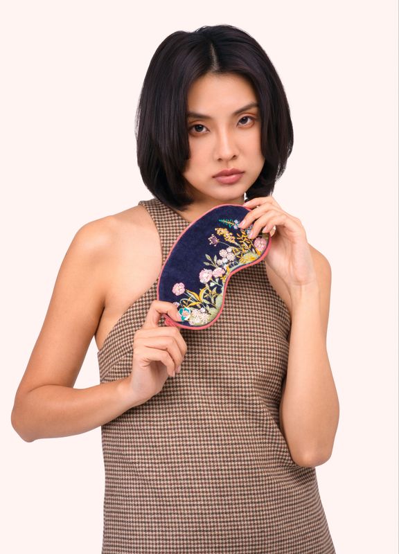 Velvet Eye Mask Navy Floral