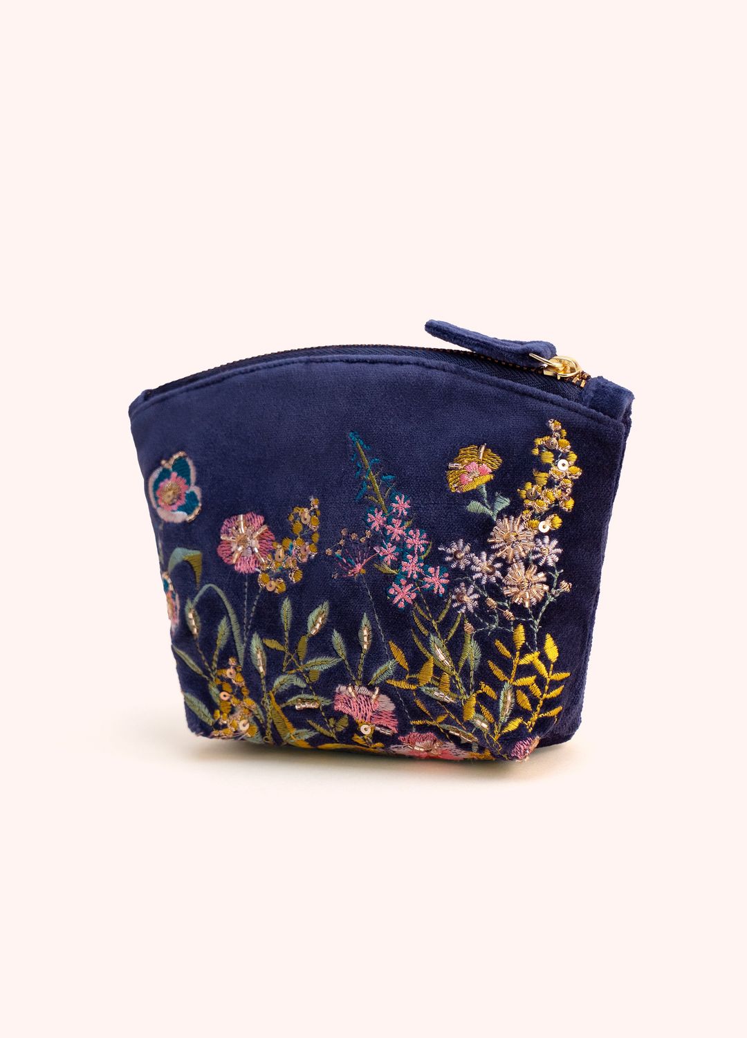 Velvet Mini Pouch Navy Floral Hedgerow