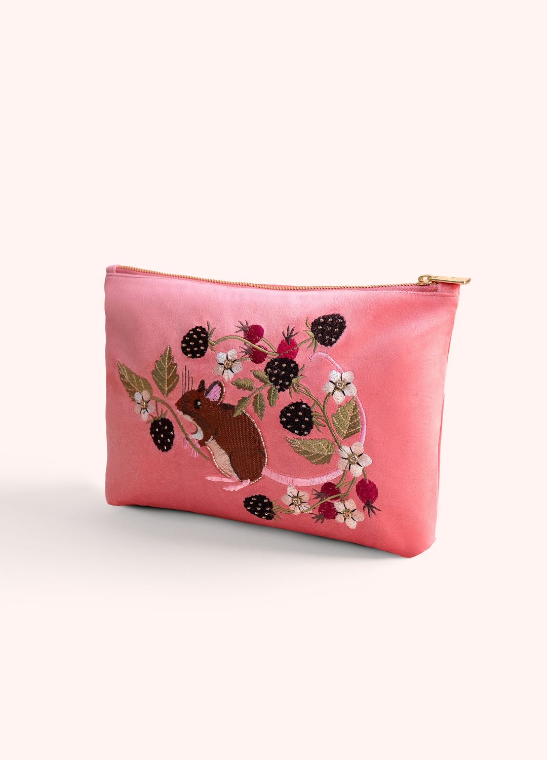 Velvet Embroidered Zip Pouch Mouse
