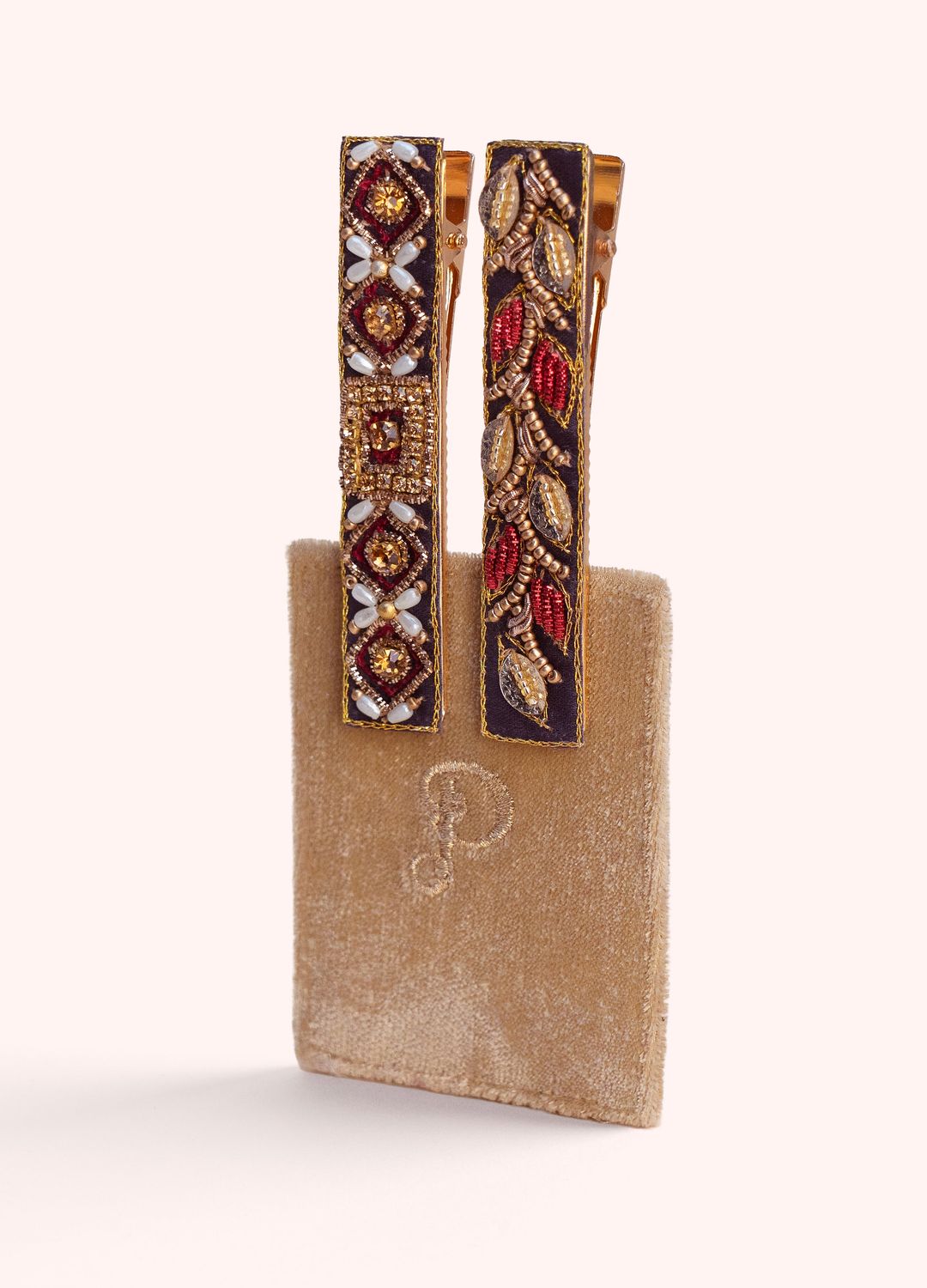 Jewelled Hair Bar Clips Set of 2 Diamond Flower and Leaves