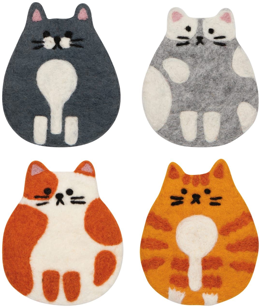 Felt Wool Coasters Set of 4 Cat Club