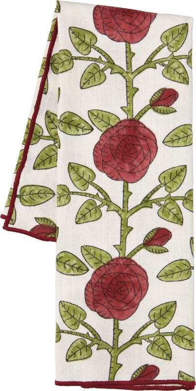 Dishtowel Block Print Rose Briar