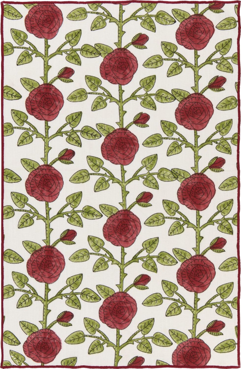Dishtowel Block Print Rose Briar