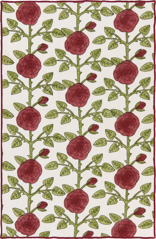 Dishtowel Block Print Rose Briar