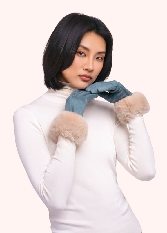 Gloves Bettina Faux Suede/Fur Denim