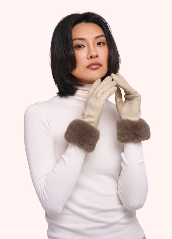 Gloves Bettina Faux Suede/Fur Cream