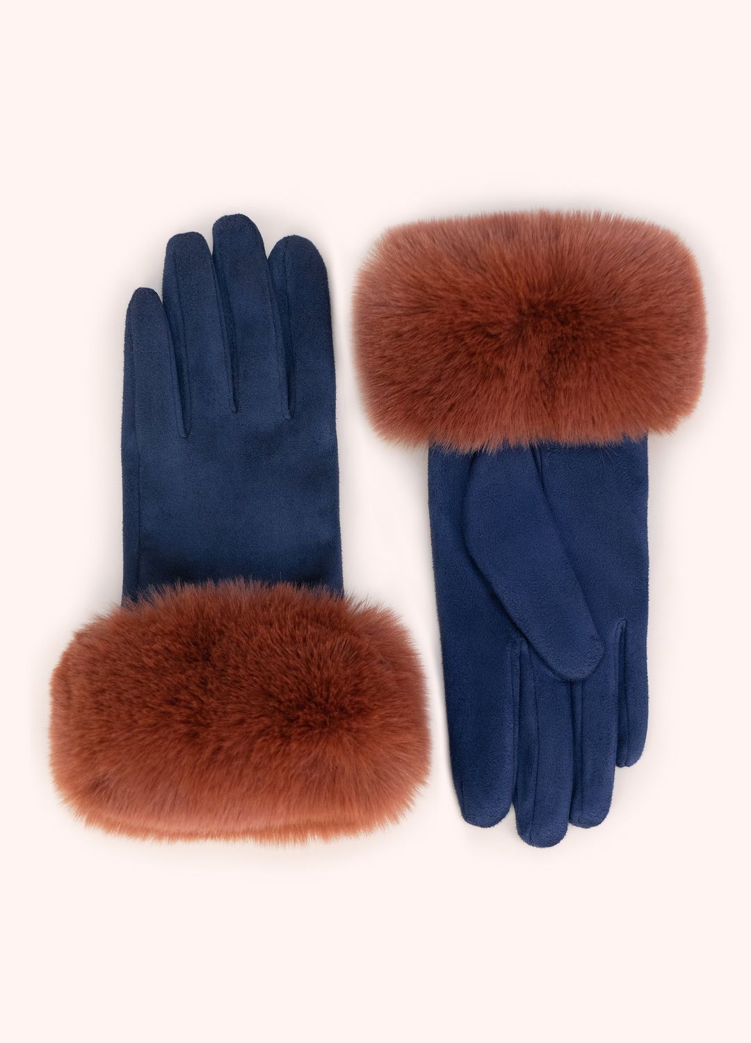 Gloves Bettina Faux Suede/Fur Navy