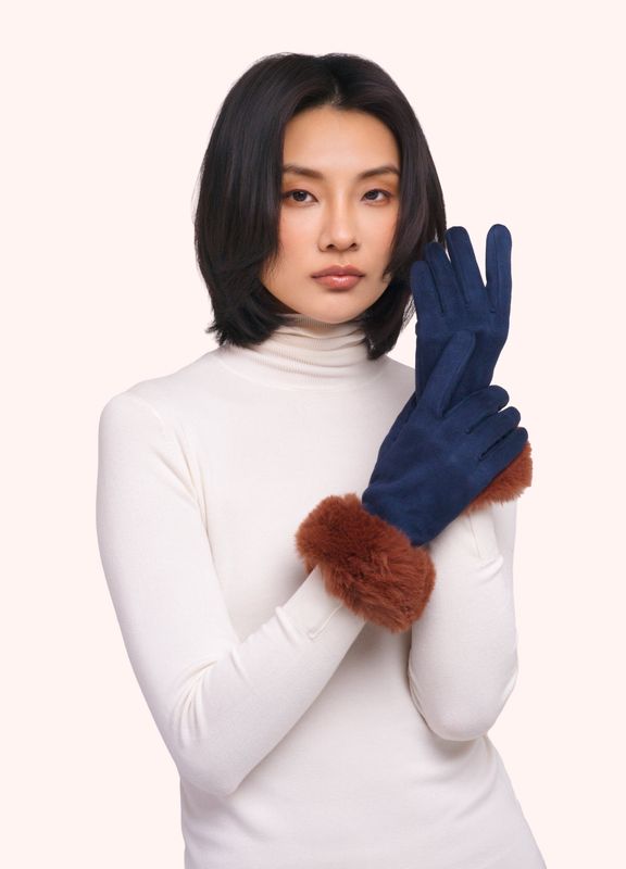 Gloves Bettina Faux Suede/Fur Navy