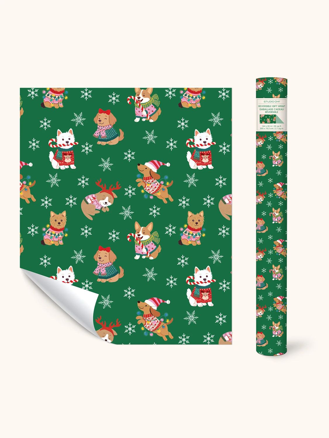 Reversible Gift Wrap Cheery Christmas Dogs
