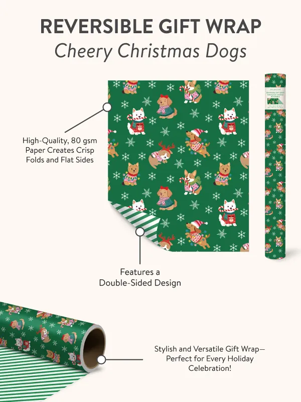 Reversible Gift Wrap Cheery Christmas Dogs