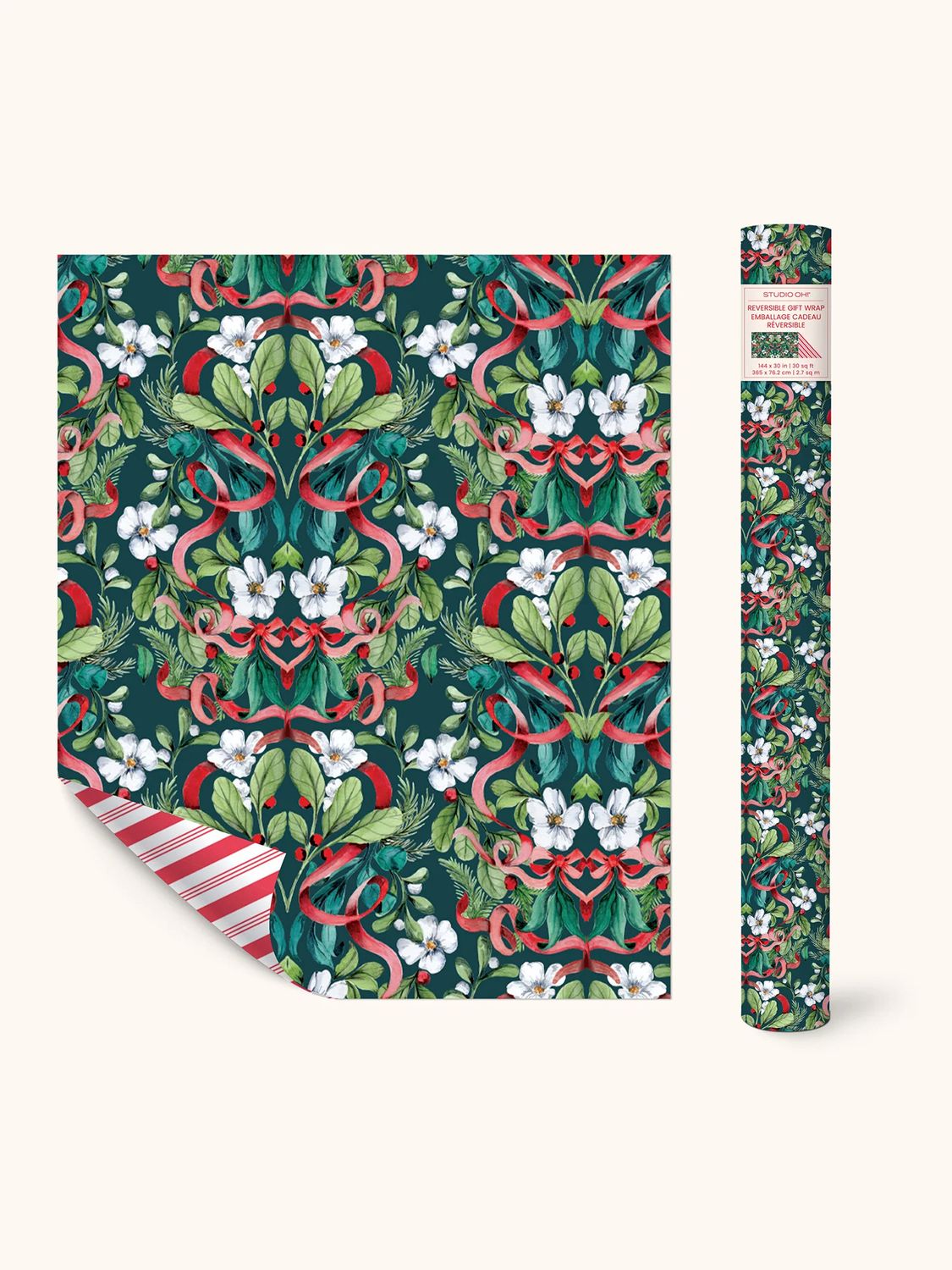 Reversible Gift Wrap Red Ribbon Christmas
