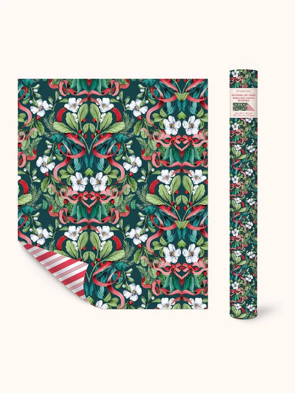 Reversible Gift Wrap Red Ribbon Christmas
