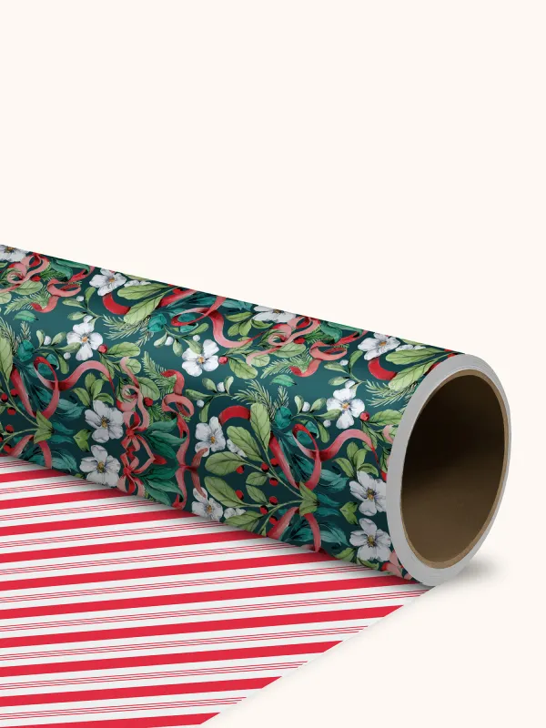 Reversible Gift Wrap Red Ribbon Christmas