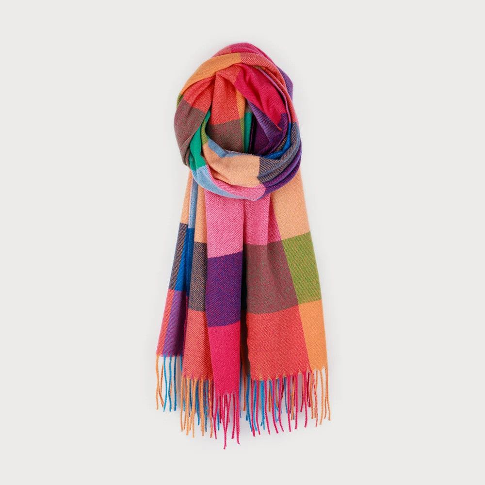 Scarf Large Warm Plaid Pattern Fuschsia