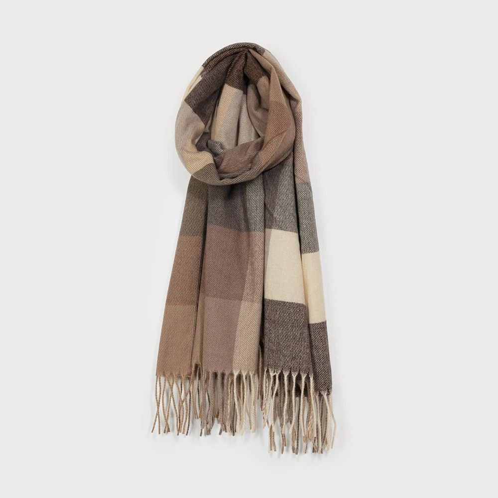 Scarf Large Warm Plaid Pattern Brown