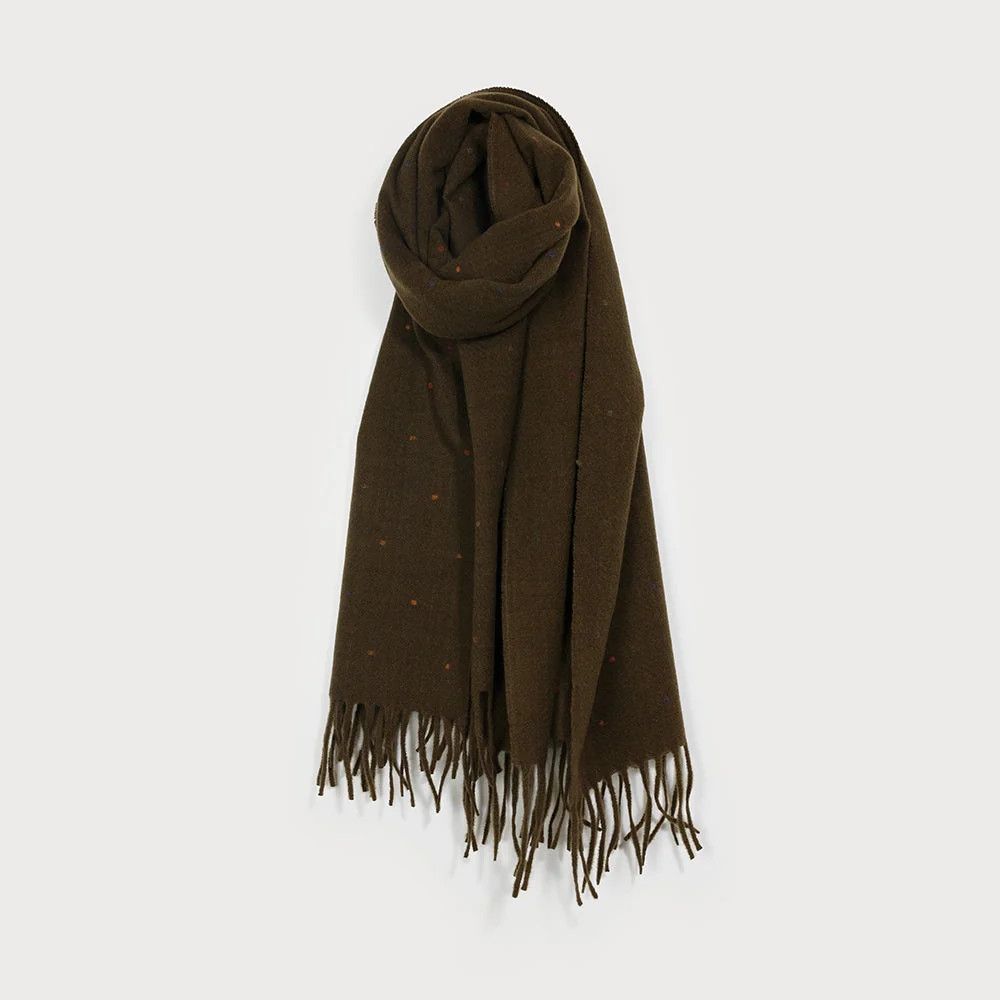 Scarf Large Warm Colourful Dots Khaki