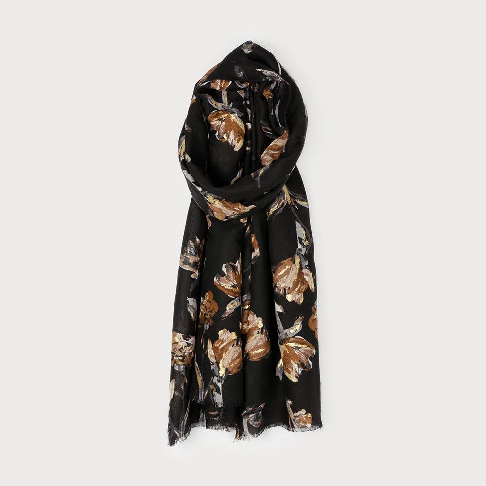 Scarf Large Lightweight Flower Print Black