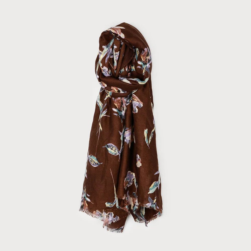 Scarf Large Lightweight Flower Print Brown