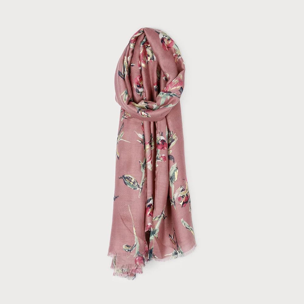 Scarf Large Lightweight Flower Print Dusty Rose