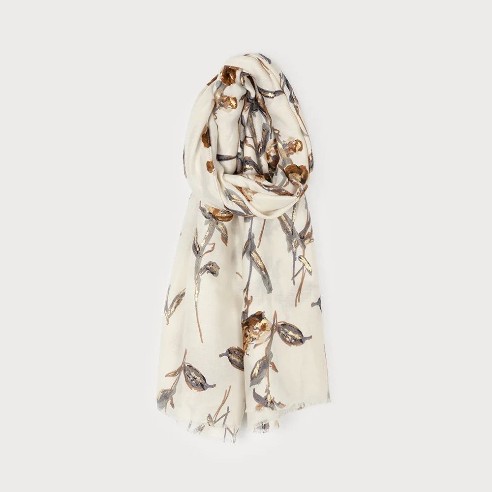 Scarf Large Lightweight Flower Print Ivory