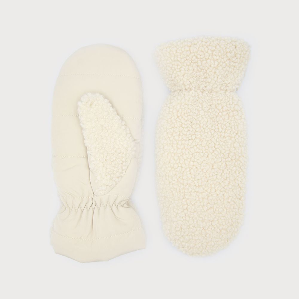 Sherpa Effect Mittens with Quilted Palm Beige