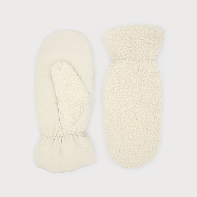 Sherpa Effect Mittens with Quilted Palm Beige