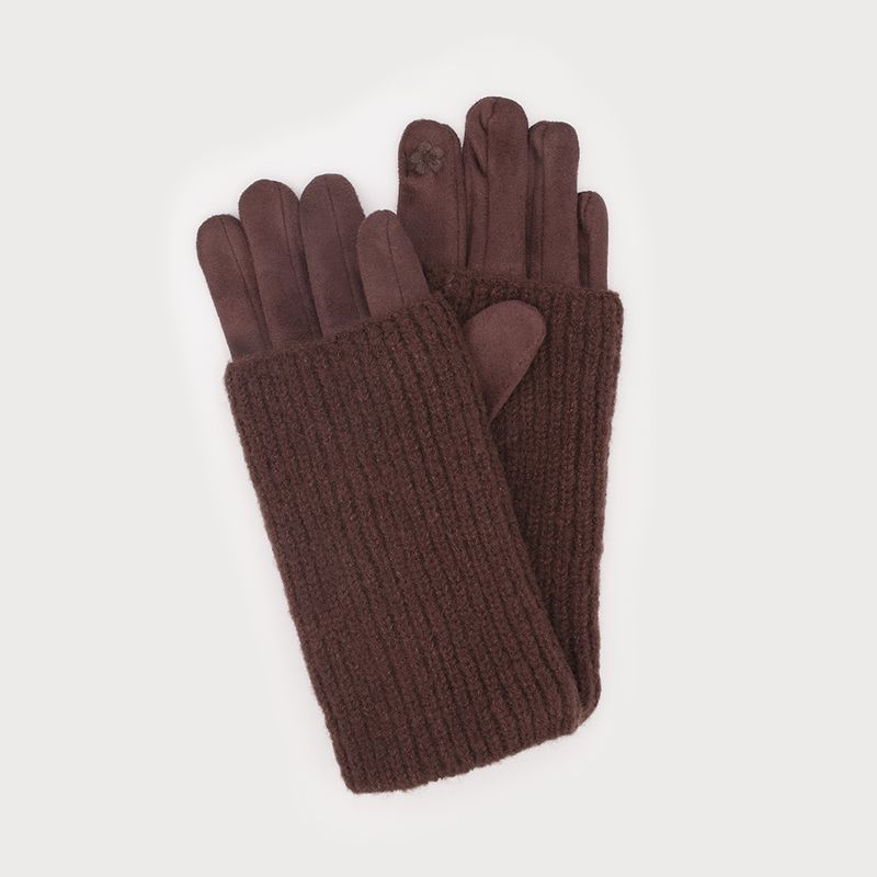 Ribbed Wrist Warmer with Faux Suede Glove Chocolate