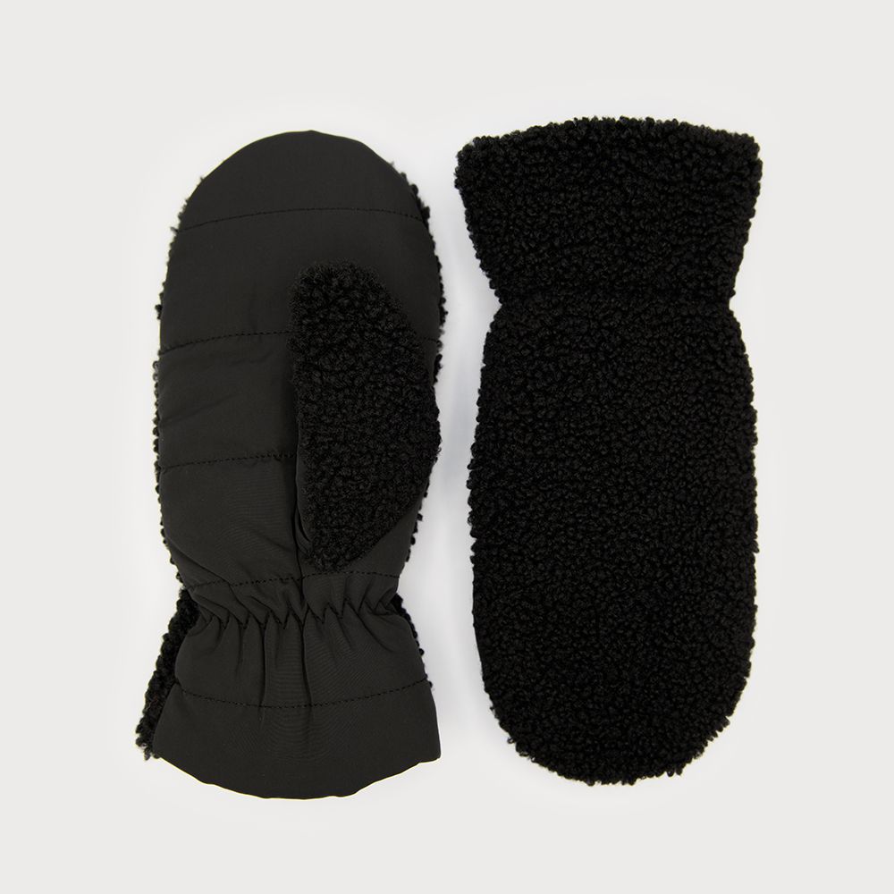 Sherpa Effect Mittens with Quilted Palm Black