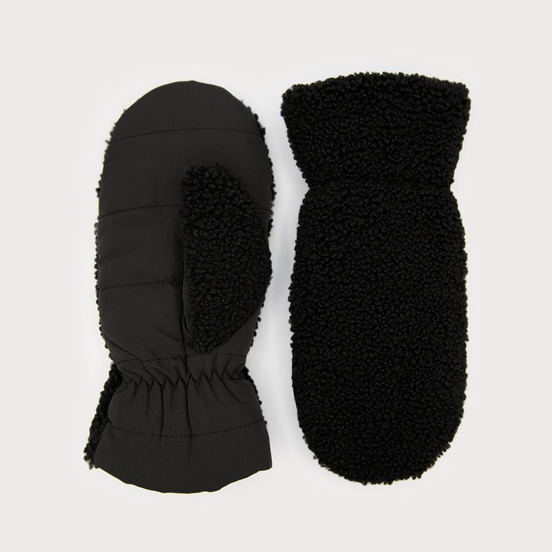 Sherpa Effect Mittens with Quilted Palm Black