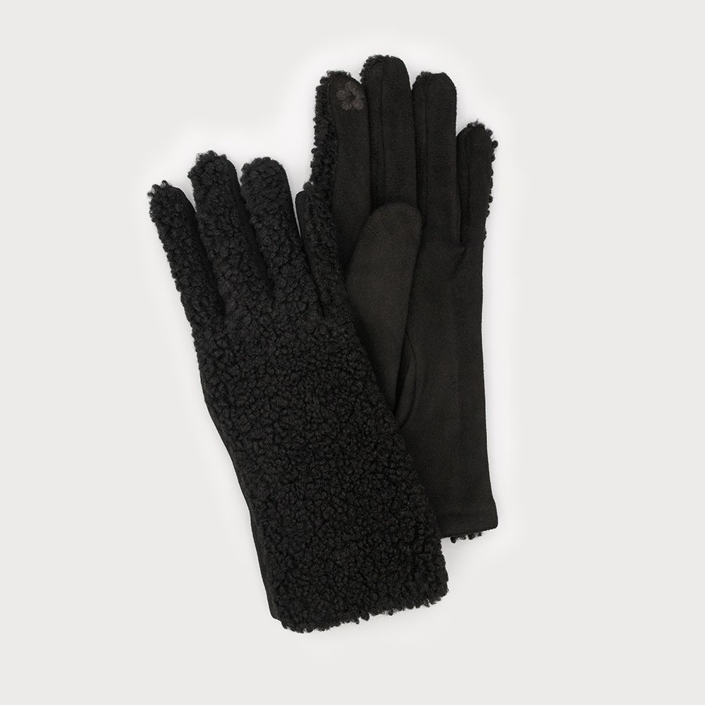 Sherpa Effect Glove with Faux Suede Palm Black