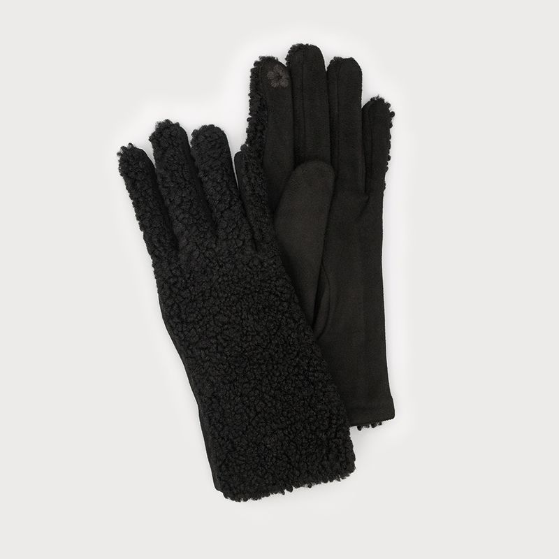 Sherpa Effect Glove with Faux Suede Palm Black