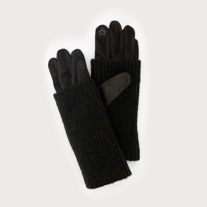 Ribbed Wrist Warmer with Faux Suede Glove Black