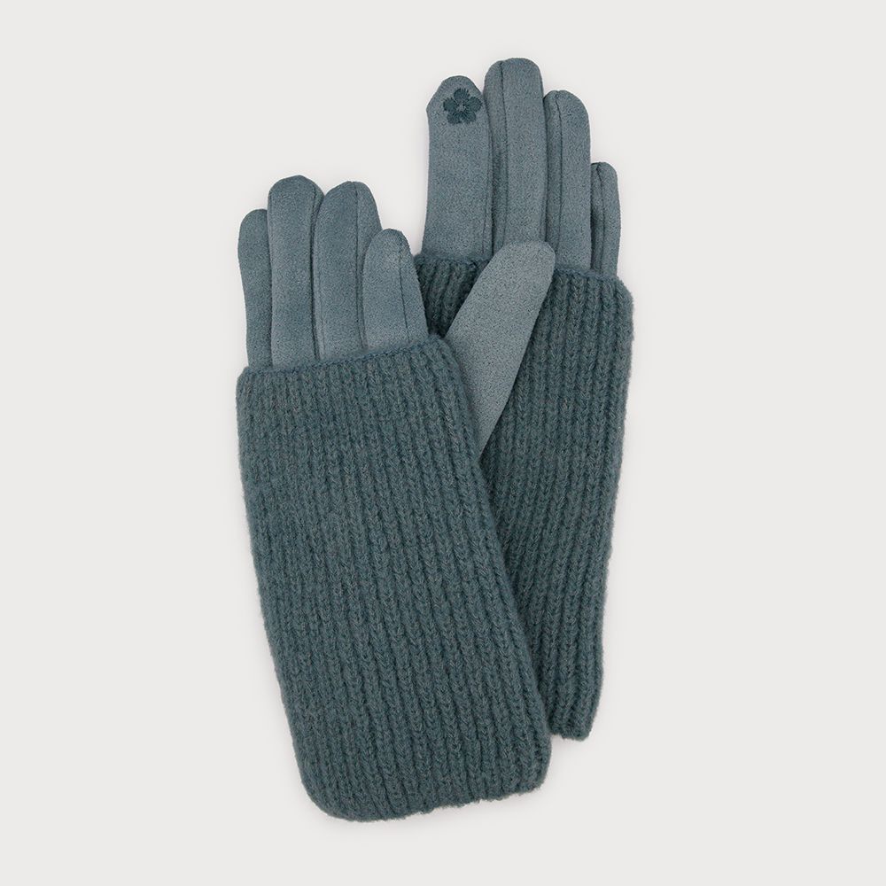 Ribbed Wrist -Warmer with Faux Suede Glove Turquoise