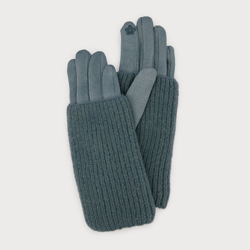Ribbed Wrist -Warmer with Faux Suede Glove Turquoise