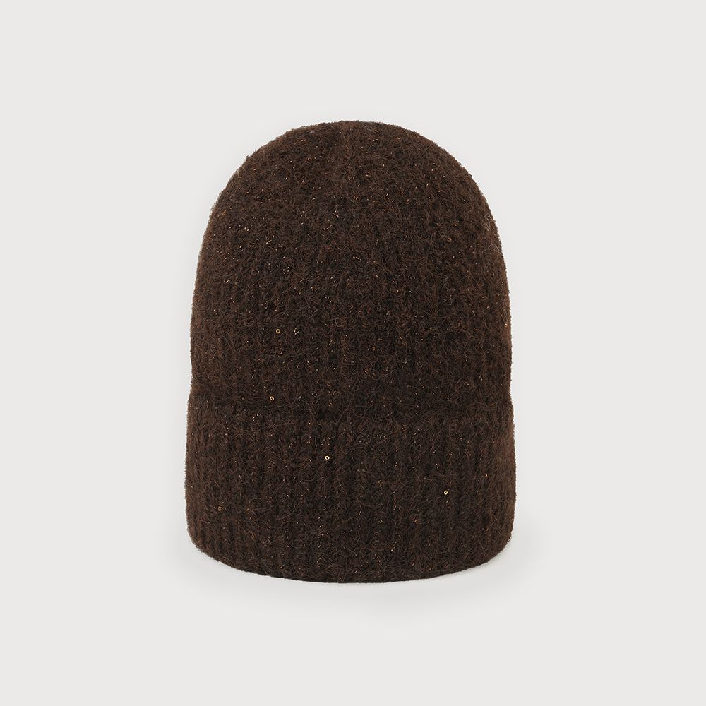 Warm Hat with Sparkle Accent Chocolate Brown