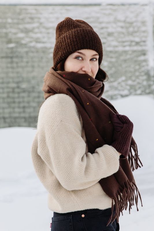 Warm Hat with Sparkle Accent Chocolate Brown
