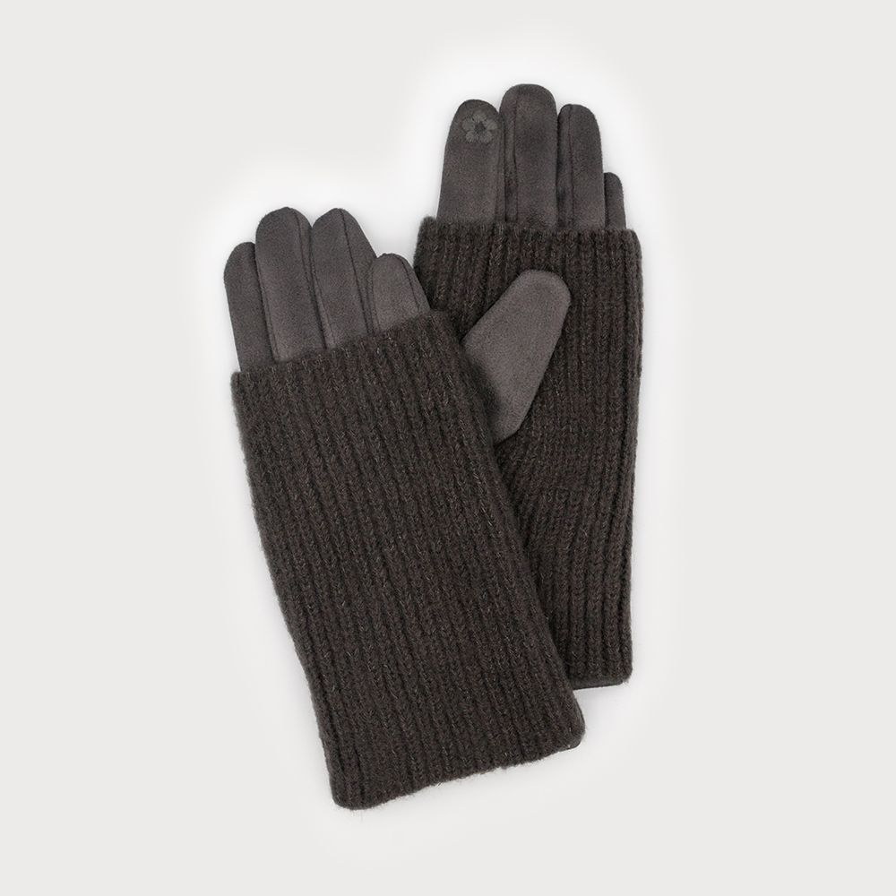 Ribbed Wrist -Warmer with Faux Suede Glove Dark Grey