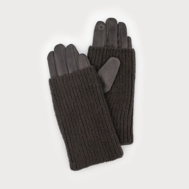 Ribbed Wrist -Warmer with Faux Suede Glove Dark Grey