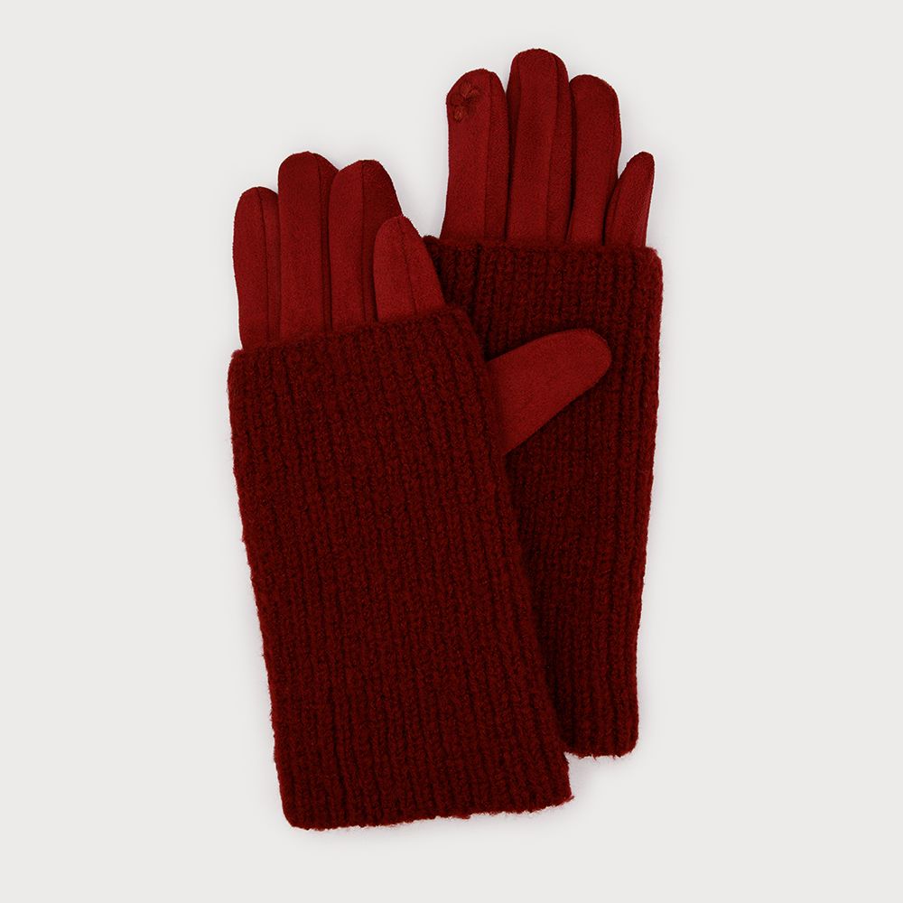 Ribbed Wrist Warmer with Faux Suede Glove Ruby