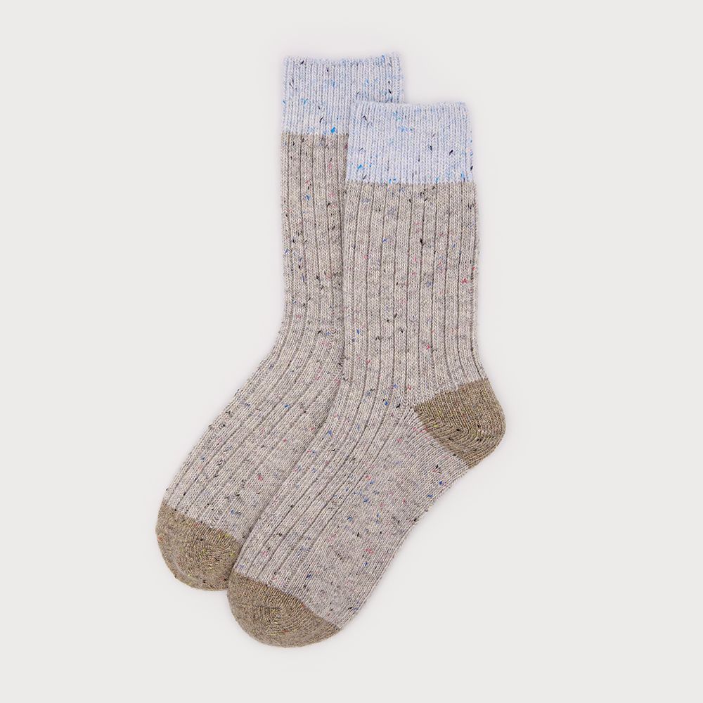Colour Block Ribbed Socks W/ Confetti Knit Grey